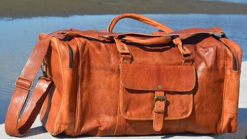 Brown Handmade Leather Travel Duffle Bag