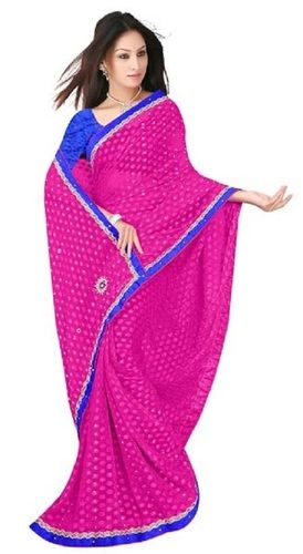 Summer Stone Work Georgette Sarees For Ladies, Best Quality, Compact Design, Youthful Look, Perfect Finish, Soft Texture, Comfortable To Wear, Skin Friendly, Dark Pink Color