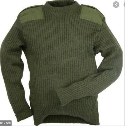 Green Woolen Military Pullover Collar Style: Straight