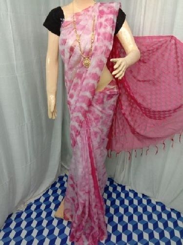 Pink Kota Net Cutwork Sarees For Ladies, Fine Quality, Trendy Look, Shibori Design, Printed Pattern, Soft Texture, Comfortable To Wear, Skin Friendly