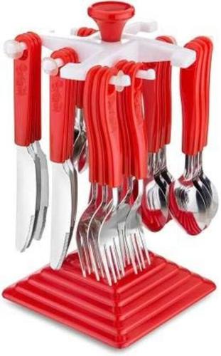 Cutlery Set With Stand Made From Stainless Steel And Abs Plastic - 24 Pcs Plastic Stand&#10;