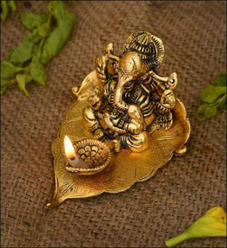 Oxidised Gold Ganesh White Metal Diya