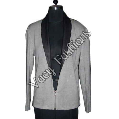 Plain Ladies Black & Grey Wool & Goat Leather Jacket