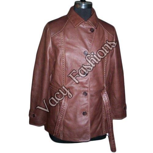 Brown Ladies Casual Leather Coat