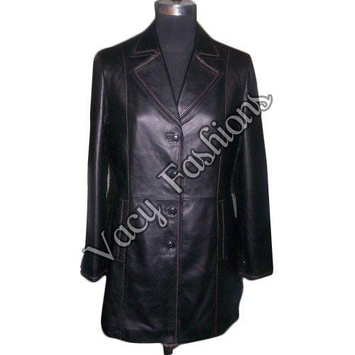 Black Ladies Long Leather Trench Coat