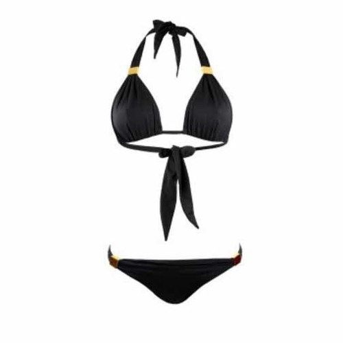 Ladies Plain Black Adjustable Tie Bikini Set Size: Small