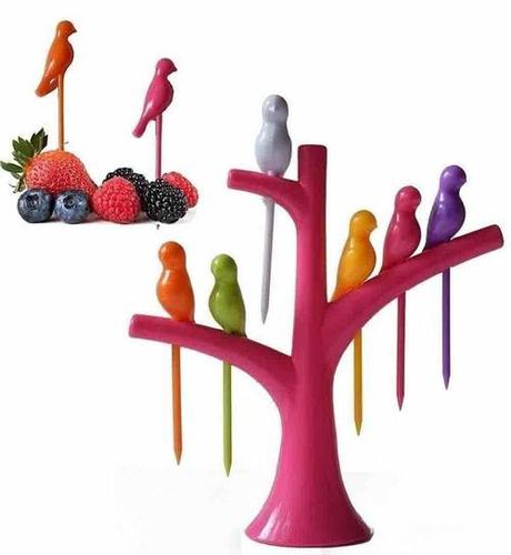 Plastic Stand with 6 Fruit Shape Forks