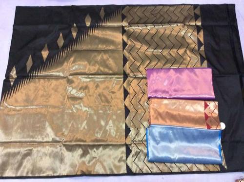 Printed Golden And Black Pure Silk Rich Sarees For Ladies, Best Quality, Excellent Design, Breath Taking Look, Attractive Pattern, Soft Texture, Skin Friendly, Comfortable To Wear, Colour Fastness