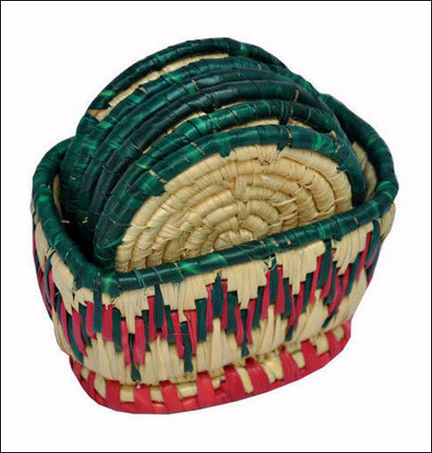 Multicolor Natural Grass Moonj Coaster Set