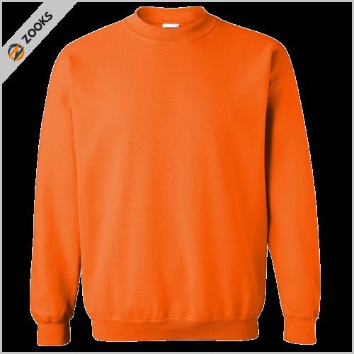 Orange Plain Unisex Round Neck Fleece Sweatshirt