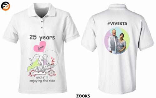 Printed White Polo Neck Event T Shirt Age Group: 16+