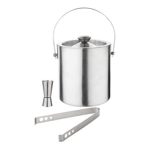 Bmt Kitchen Stainless Steel Double-Wall Insulated Ice Bucket 1.5 Liter With Lid