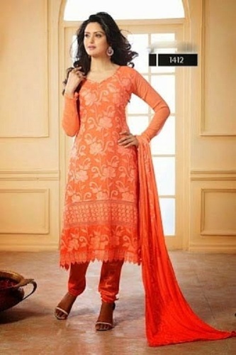 Orange Hand Block Printed Readymade Anarkali Suit 3536SL02