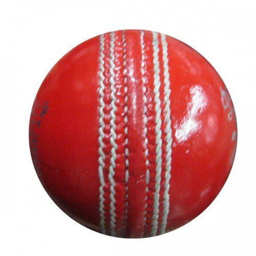 Glossy Red Leather Cricket Ball - Medium Duty, Standard Size | Longer Utility Life, Plain Design