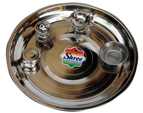 Metal Silver Color Stainless Steel Pooja Plate