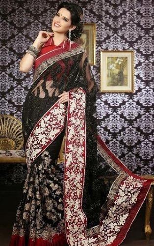 Black Net Embroidered Sarees For Ladies, Good Quality, Captivate Design, Splendid Look, Printed Pattern, Skin Friendly, Soft Texture, Comfortable To Wear