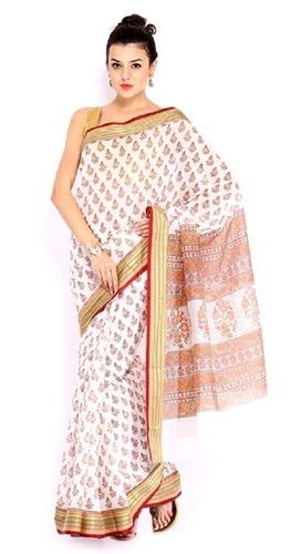 Summer White Gadwal Pure Cotton Sarees For Ladies, High Quality, Exotic Design, Attractive Look, Printed Pattern, Skin Friendly, Soft Texture, Comfortable To Wear