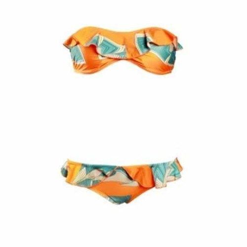 Various Ladies Printed Bandeau Style Frill Front Bra And Bikini Set