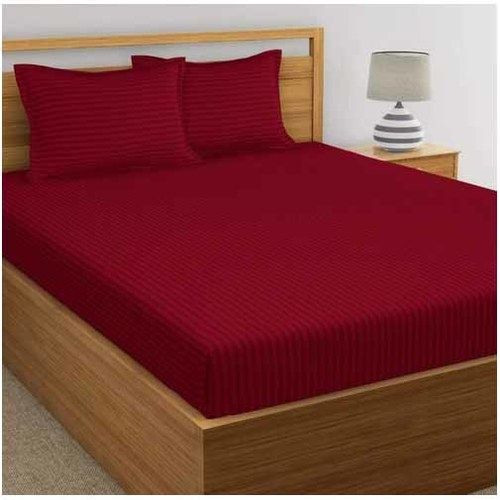 Maroon Satin Stripe Dyed Double Bed Sheet