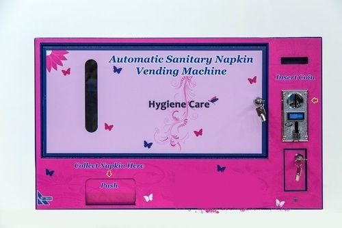 Sanitary Napkin Vending Machine - Carbon Steel Plate, Coin Operated Automatic | Custom Size, Pink Finish, Multipurpose for Hospitals, Schools, Colleges, Offices