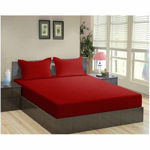 Satin Stripe Dyed Red Bed Sheet