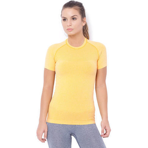 Yellow Melange Plain T-shirt For Ladies, Half Sleeve, Round Neck, A Grade Quality, Precise Design, Eye Catchy Look, Skin Friendly, Soft Texture, Comfortable To Wear, Casual Wear