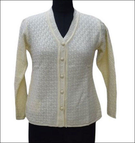 White Ladies V Neck Cream Cardigan