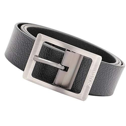 Pin Buckle Genuine Leather Black Formal Belt Gender: Male