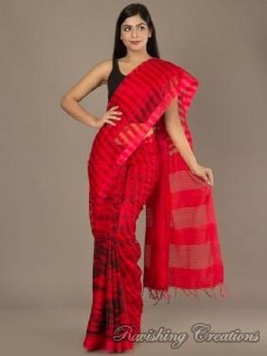 Red Noil Pure Silk Saree For Ladies, Handcrafted Shibori Pattern, High Quality, Attractive Design, Stylish Look, Soft Texture, Skin Friendly, Comfortable To Wear