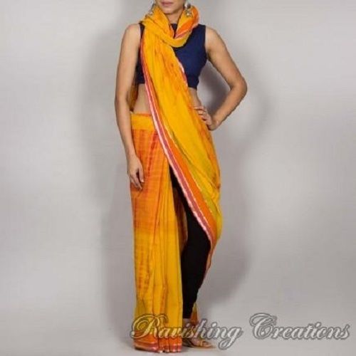 Summer Yellow Shibori Cotton Saree For Ladies, Printed Pattern, Finest Quality, Innovative Design, Gorgeous Look, Soft Texture, Skin Friendly, Comfortable To Wear