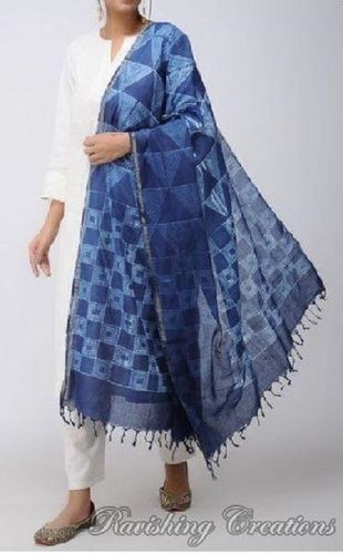 Indian Blue Chanderi Dupatta For Ladies, Handcrafted Shibori, Printed Pattern, A Grade Quality, Innovative Design, Gorgeous Look, Soft Texture, Skin Friendly, Comfortable To Carry