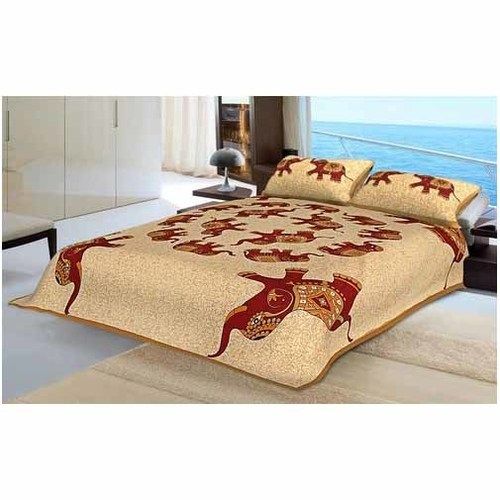 Jaipuri Sanganeri Big Elephant Embroidery Bedsheet