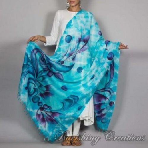 Indian Sky Blue Hand Painted Dupatta For Ladies, Printed Pattern, Superior Quality, Stylish Design, Appealing Look, Soft Texture, Skin Friendly, Comfortable To Carry