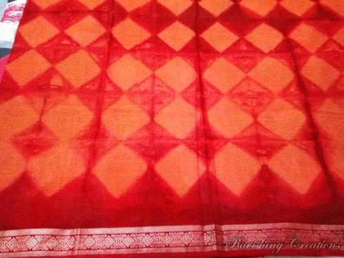 Tie Dye Cotton Fabric, Handcrafted Shibori Style, Best Quality, Elegant Design, Attractive Look, Soft Texture, Skin Friendly, Red Color, Width : 41-45 Inch