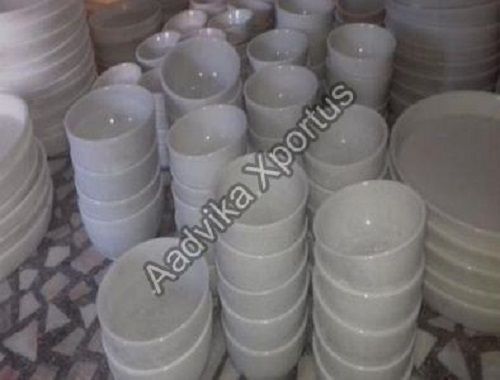 White Plain Design Marble Round Bowl