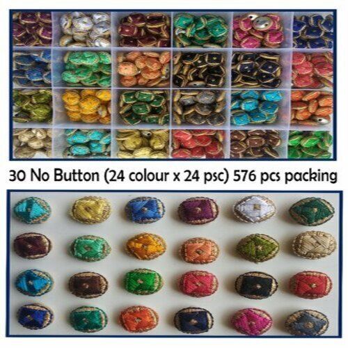 Round Shaped Multicolor 0.75 Size Thread Work Embroidered Buttons