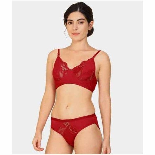 Ladies Occasional Wear Red Lingerie Set