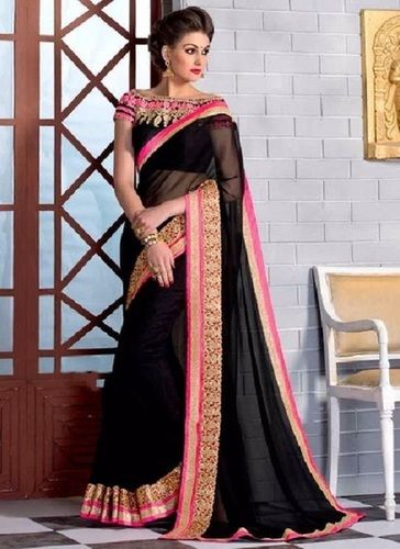 Likha Black Georgette Embellished Saree with Unstitched Blouse – Nykaa  Fashion