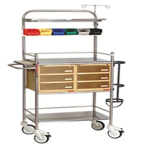 Brown Color Rectangular Shaped 2 With Brakes And 2 Non Brakes Emergency Crash Cart Trolley