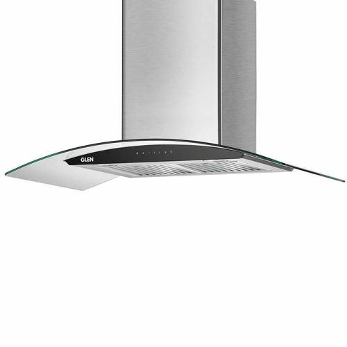 Glen 90 Cm 1200m3/hr Auto-clean Curved Glass Kitchen Chimney Motion Sensor Touch Controls Baffle Filters (6063 Ss Silver)