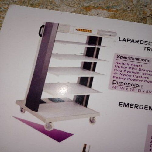 Mild Steel With Laminated Shelves Hospital Use Endoscopy Trolley