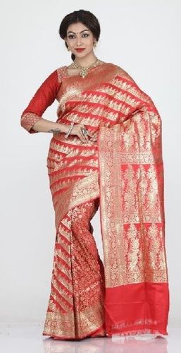 Summer Red Banarasi Wedding Zari Sarees For Ladies, Printed Pattern, Best Quality, Attractive Design, Smart Look, Soft Texture, Skin Friendly, Comfortable To Wear