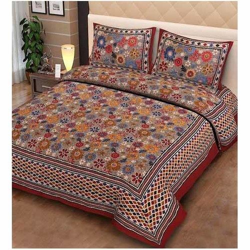 Multicolour Heavy Print Cotton Double Bed Sheet Set