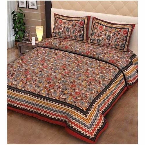 Multicolour Jaipuri Printed Cotton Double Bed Sheet Set