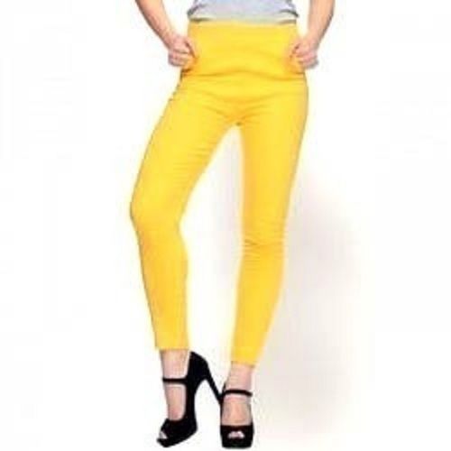 Yellow Fancy Cotton Lycra Legging For Ladies, Plain Pattern, Churidar Type, Best Quality, Elegant Design, Attractive Look, Soft Texture, Skin Friendly, Comfortable To Wear, Casual Wear