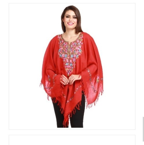 No Fade Fine Finished Red Color Printed Pattern Poncho Scarves