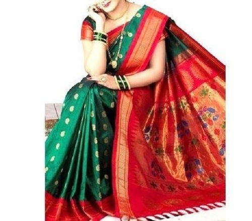 Summer Pattu Silk Printed Saree For Ladies With Blouse Piece, Optimum Quality, Gorgeous Design, Ethnic Look, Soft Texture, Skin Friendly, Comfortable To Wear, Red And Green Color