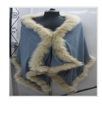 Designer Silk Ladies Blue Color Fur Shawls