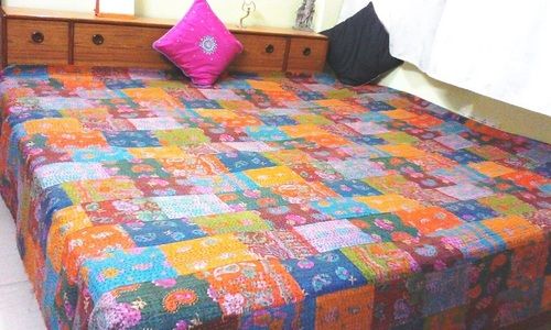 Patchwork Cotton Flannel Linen Bed Covers, Needle Work, Hand-Crafted, Best Quality, Elegant Design, Attractive Look, Perfect Finish, Soft Texture, Anti Wrinkle
