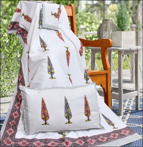 White Block Print Style Export Bed Sheets